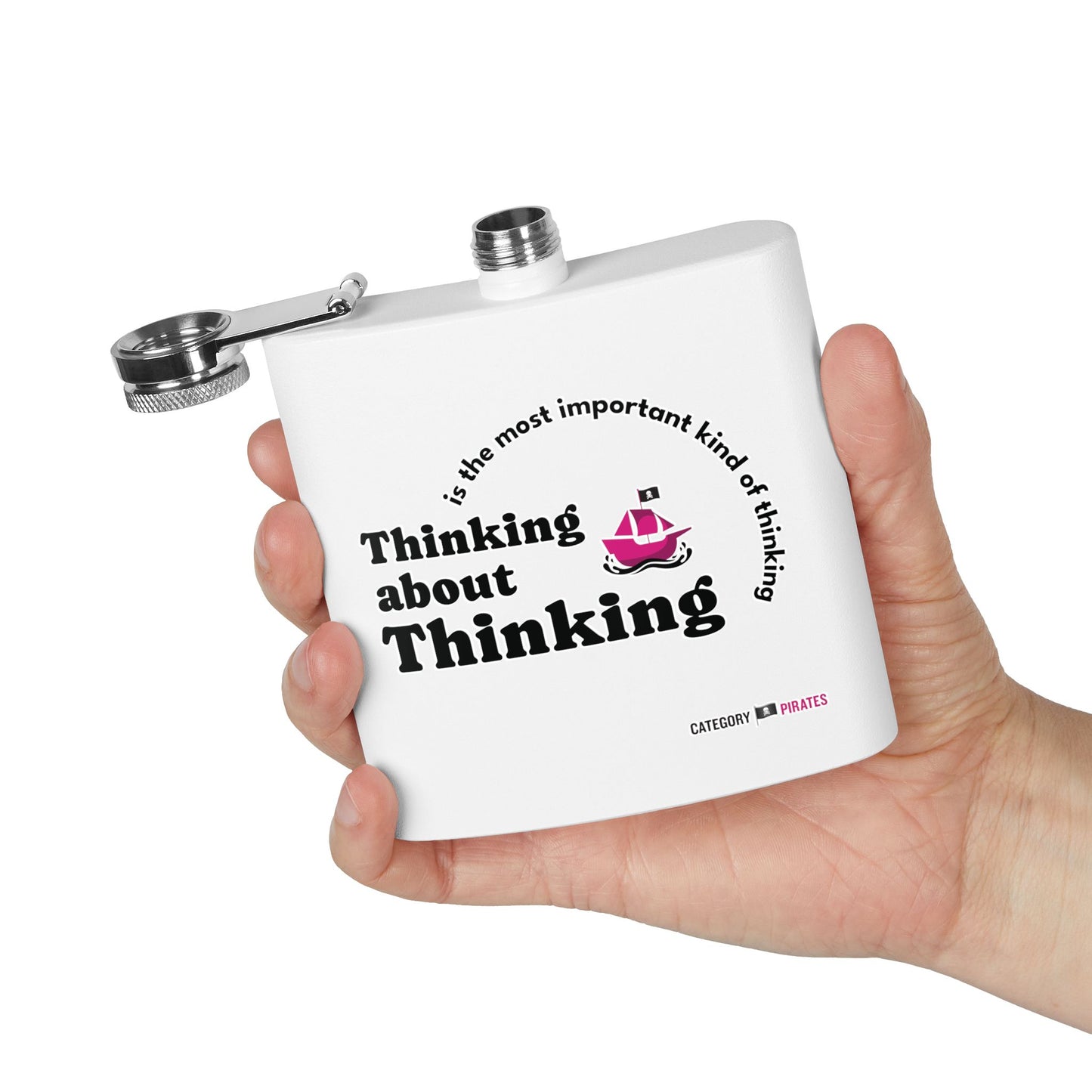 Pirate-Themed Stainless Steel Flask, Thinking About Thinking - Perfect Gift for Adventurers, Weddings, Birthdays, and Parties